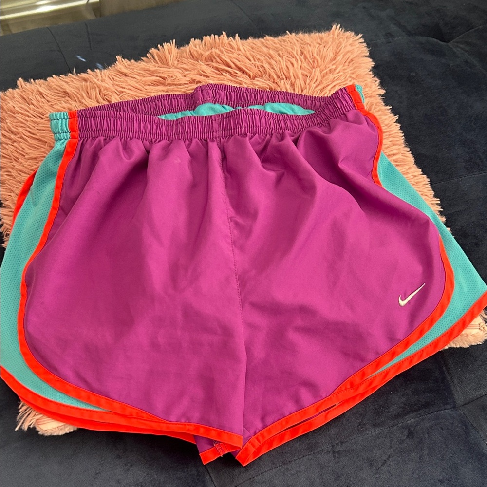 Nike Women's Vibrant Purple and Red Athletic Shorts